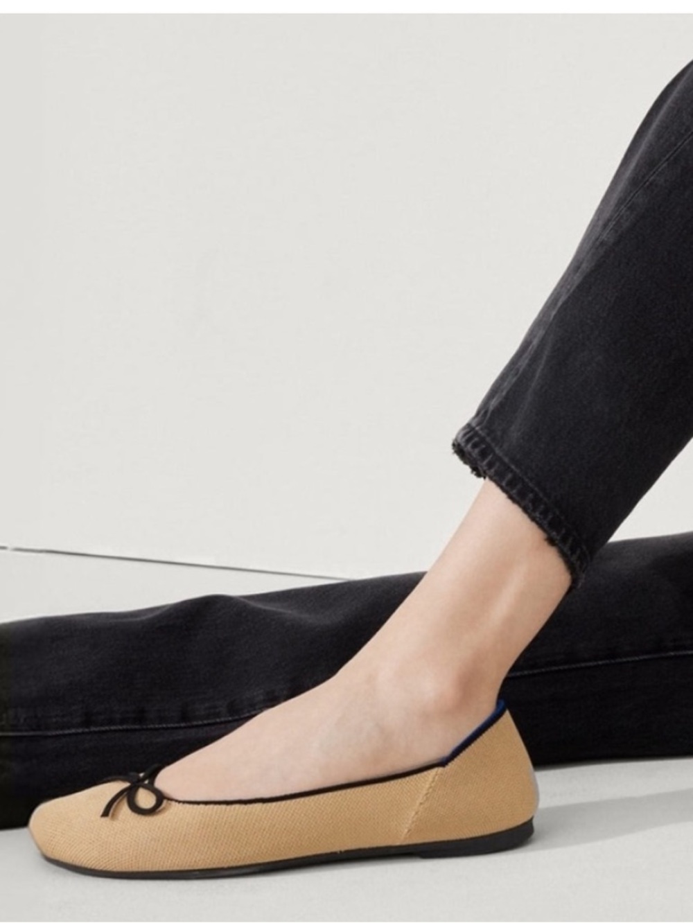 Rothy's Tan Ballet Flats with Black Trim